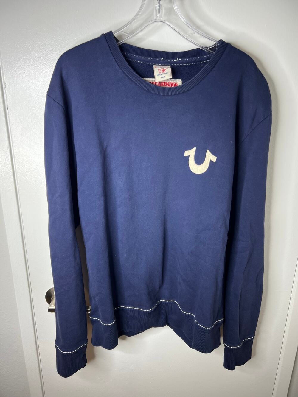 True Religion Men's Y2K Crew Neck Pullover Sweatshirt Blue ~ Size XXXL